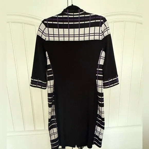 Signature Black & Purple Plaid Sheath Dress by Joseph Ribkoff Size 12 - Picture 6 of 8